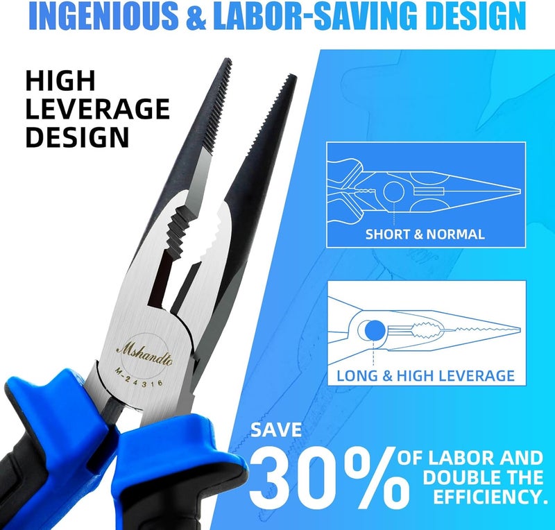 mshandto Needle Nose Pliers 6.5" Long Nose Pliers for Wire Bending, High Carbon Steel Needle Nose Plier, Serrated Jaw Pliers for Jewelry Making, Electronics Repair, Object Grasping, Craft Making - Image 3